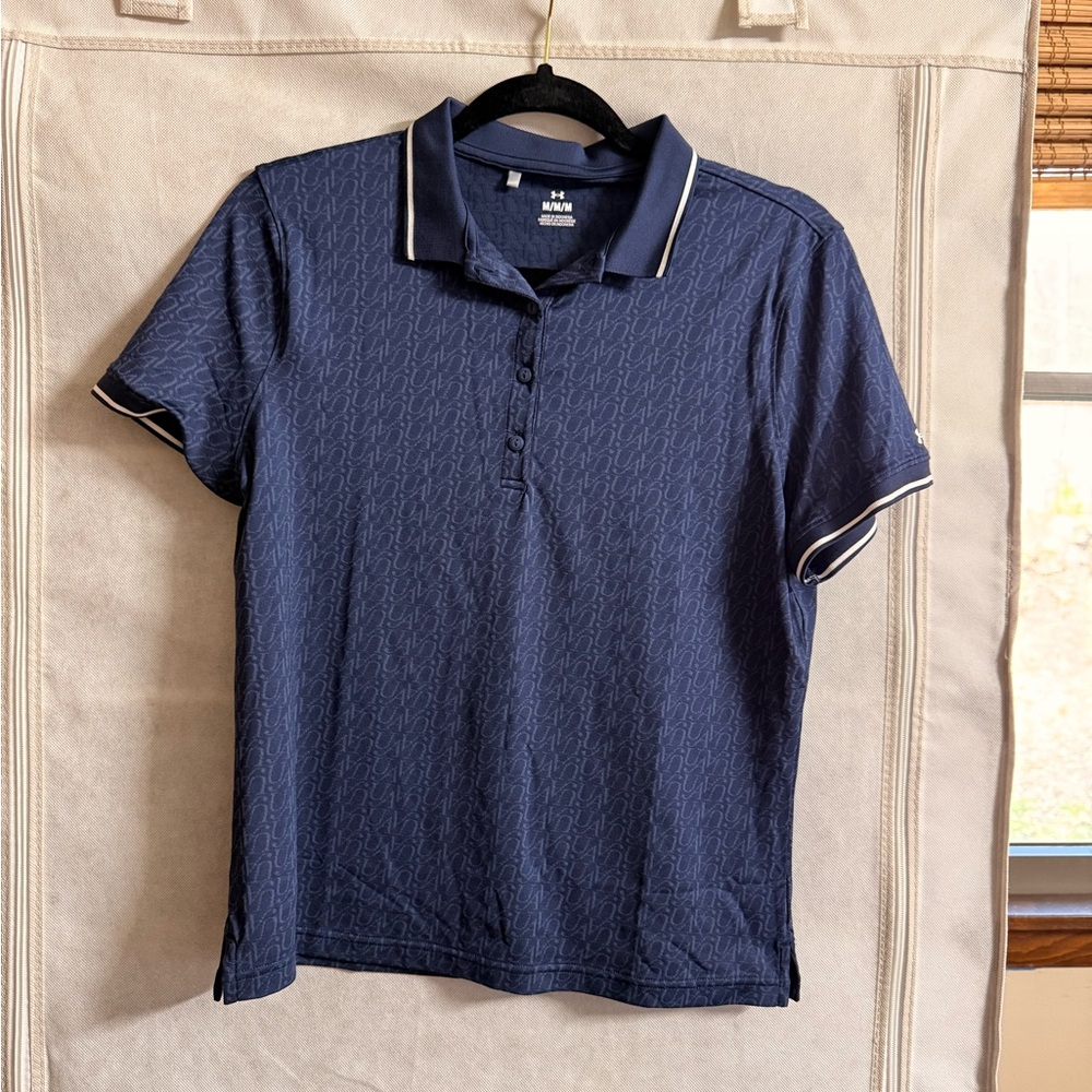 Under Armour Navy Polo with White Trim Size Medium